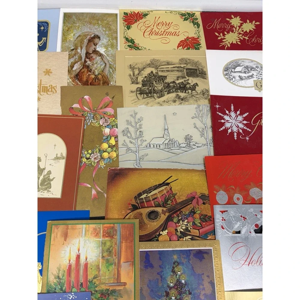 Vintage Metallic Christmas Cards Fronts ONLY for Scrapbooking Crafts Lot of 50+